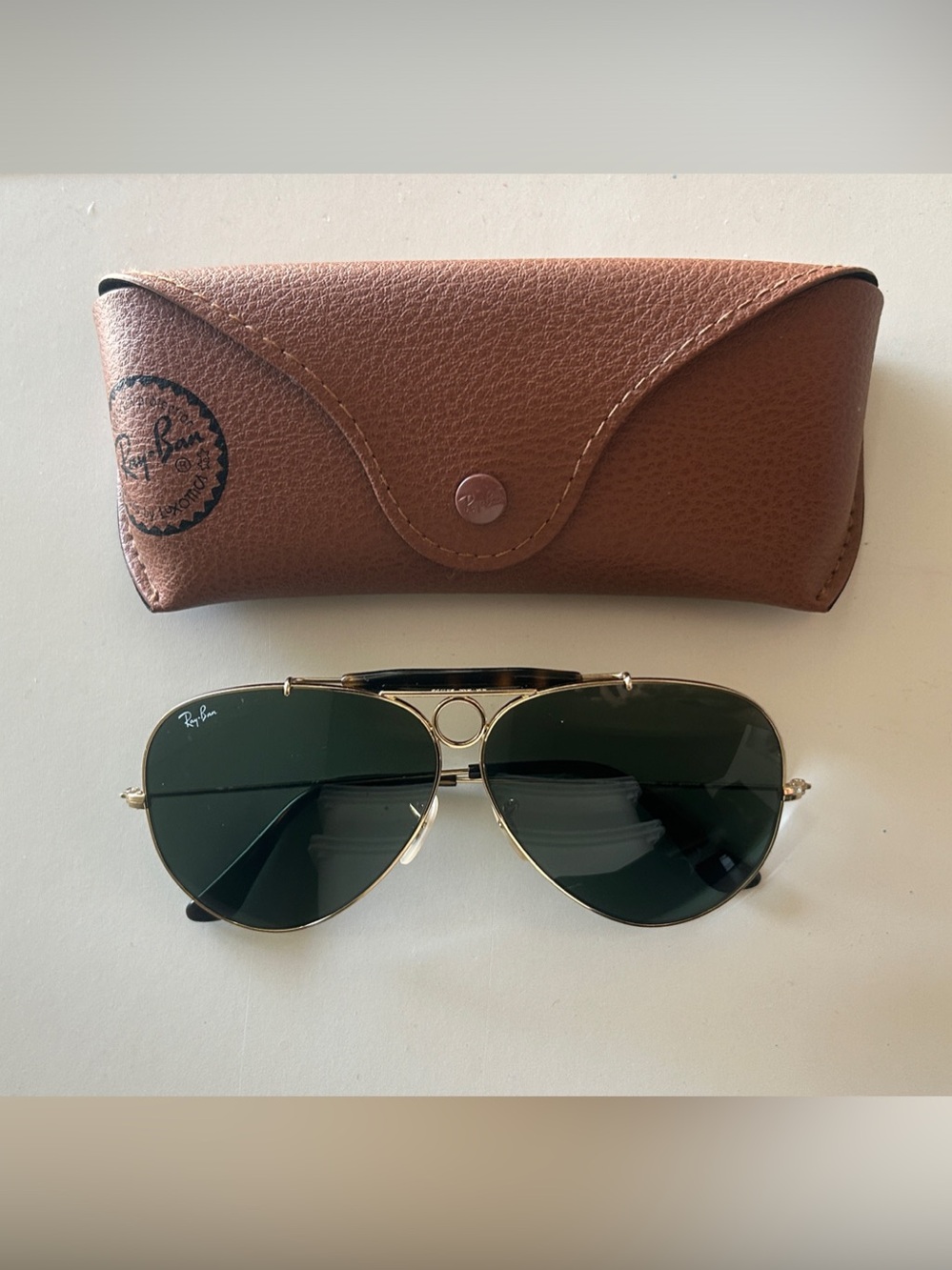 Ray-Ban RB3138 Shooter Aviator Sunglasses Gold & Green - Like New